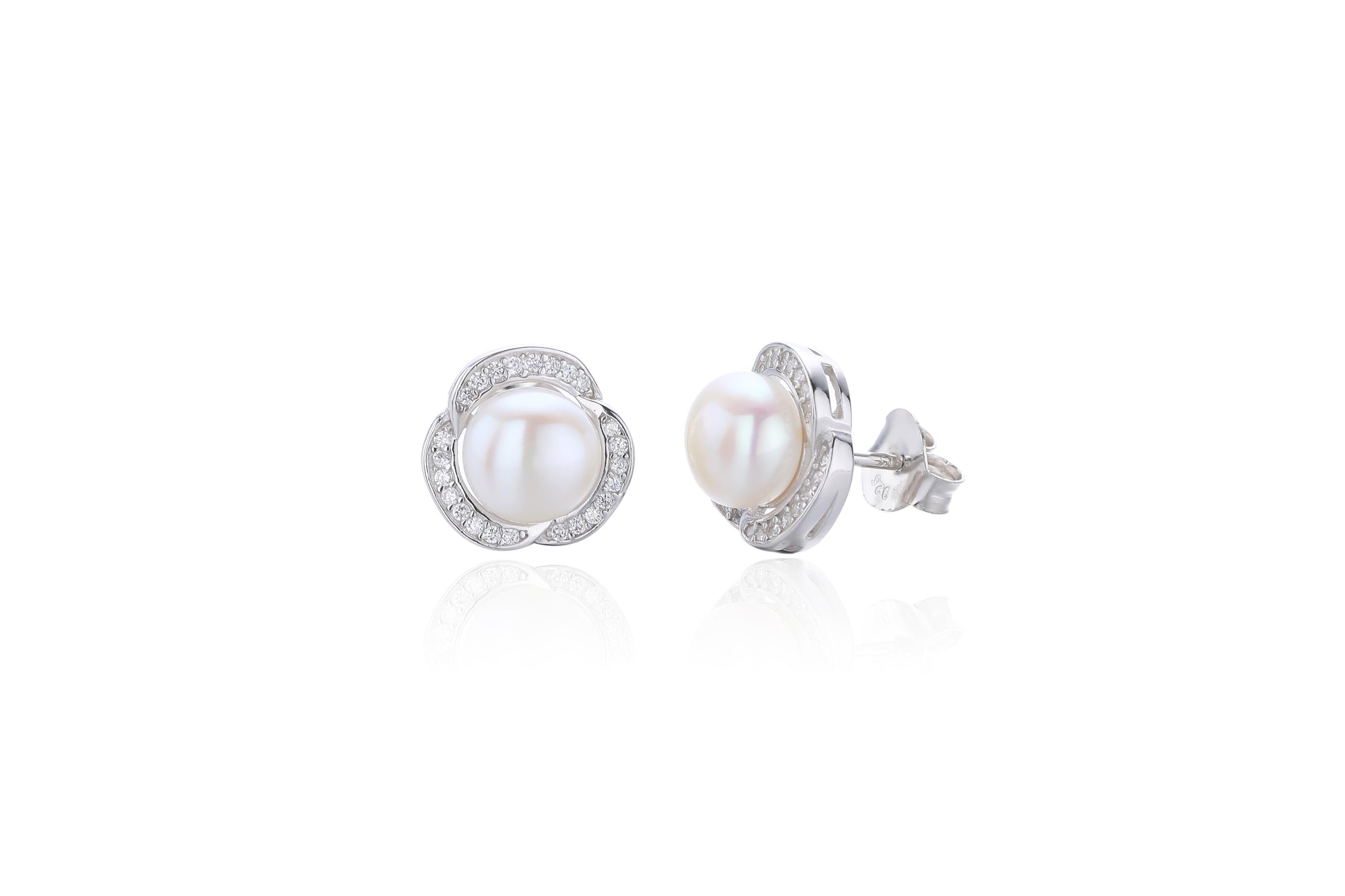 Silver CZ Freshwater Pearl Stud Earrings - John Ross Jewellers