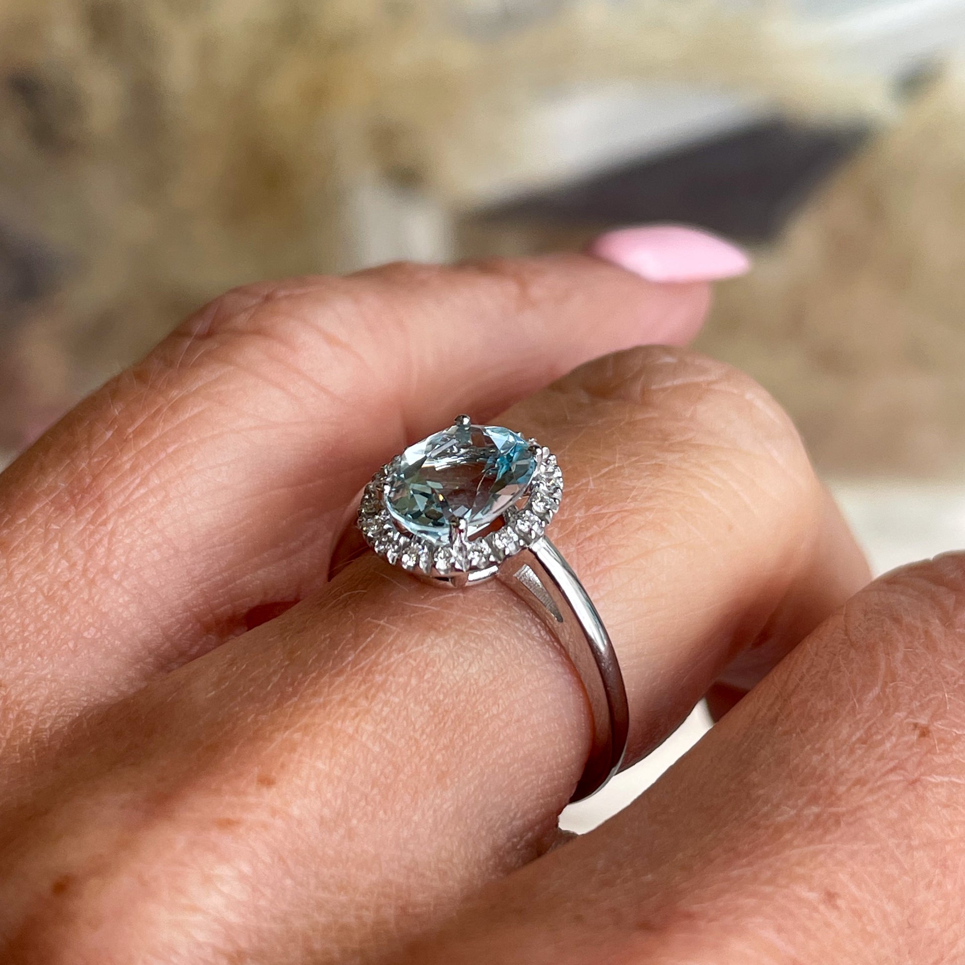 18ct White Gold Aquamarine & Diamond Ring - John Ross Jewellers