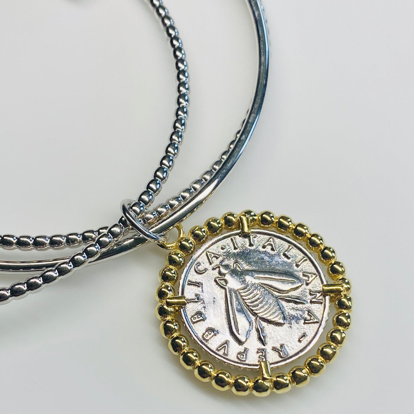Sunshine Kinetic Bangle with Medallion - Silver - John Ross Jewellers