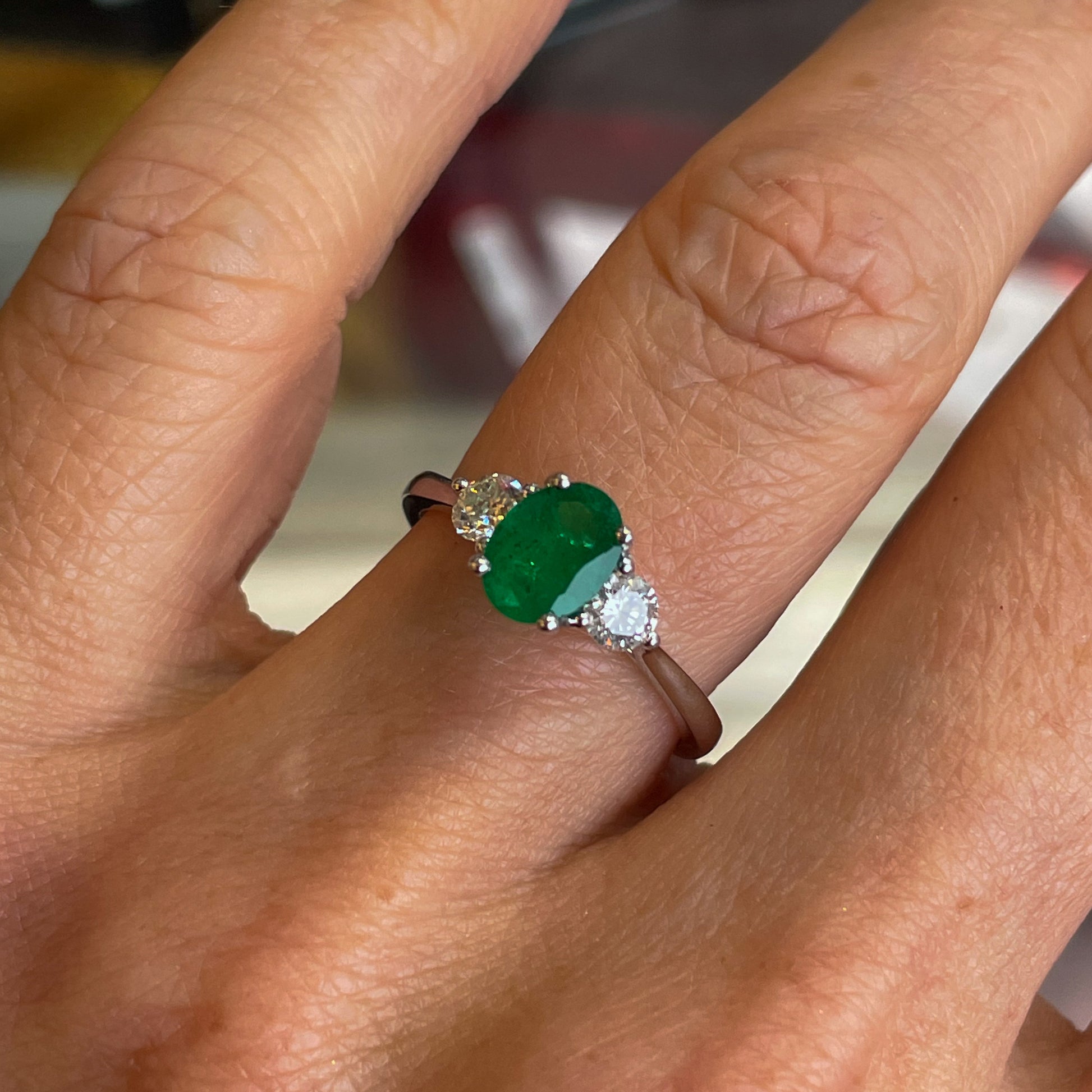Platinum Emerald & Diamond Engagement Ring | 0.91ct + 0.39ct - John Ross Jewellers