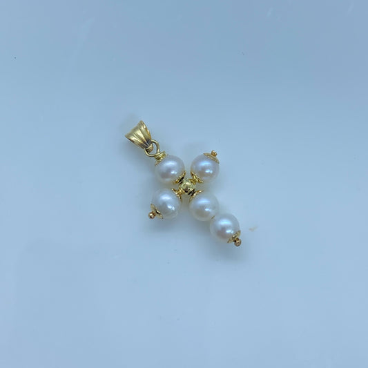 18ct Gold Freshwater Pearl Cross Pendant - John Ross Jewellers
