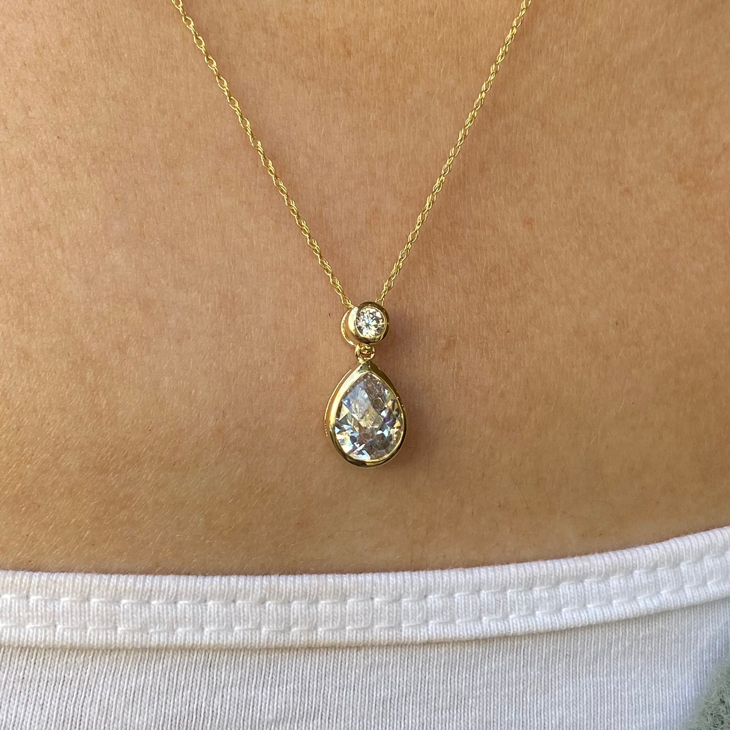 9ct Gold CZ Pear Rubover Drop Necklace - John Ross Jewellers