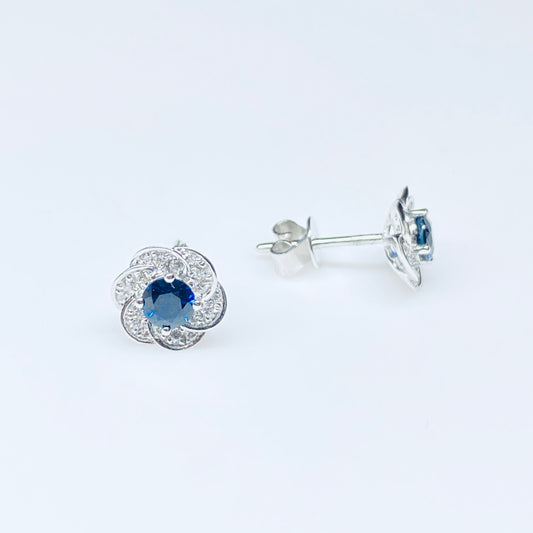 18ct White Gold Sapphire & Diamond Stud Earrings - John Ross Jewellers