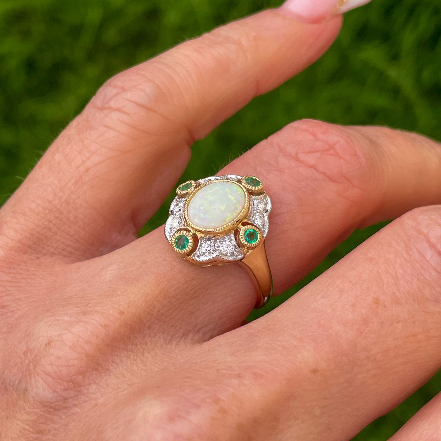 9ct Gold Gem Opal, Emerald & Diamond Ring - John Ross Jewellers