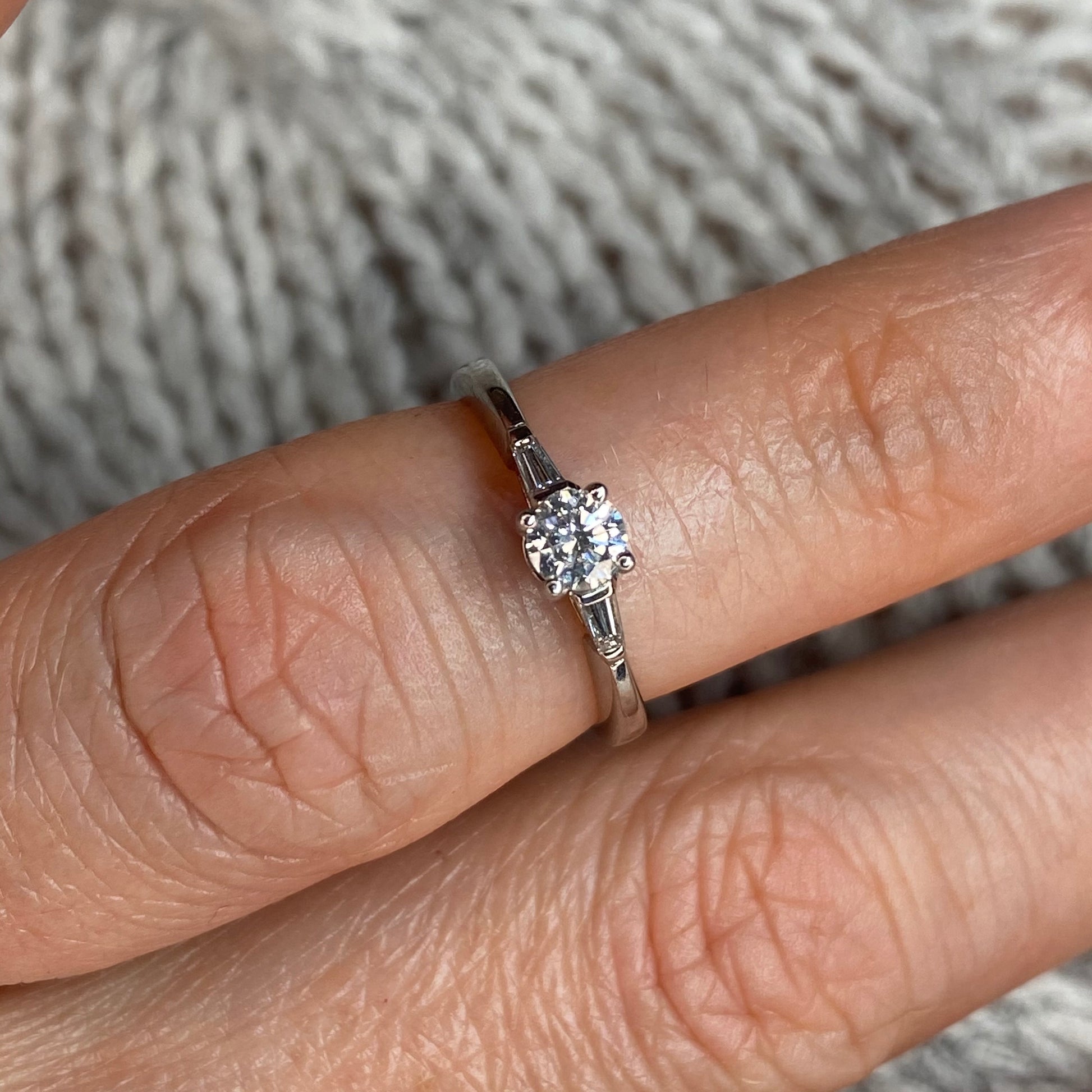 Platinum Diamond Solitaire Engagement Ring with Baguette Shoulders 0.36ct - John Ross Jewellers