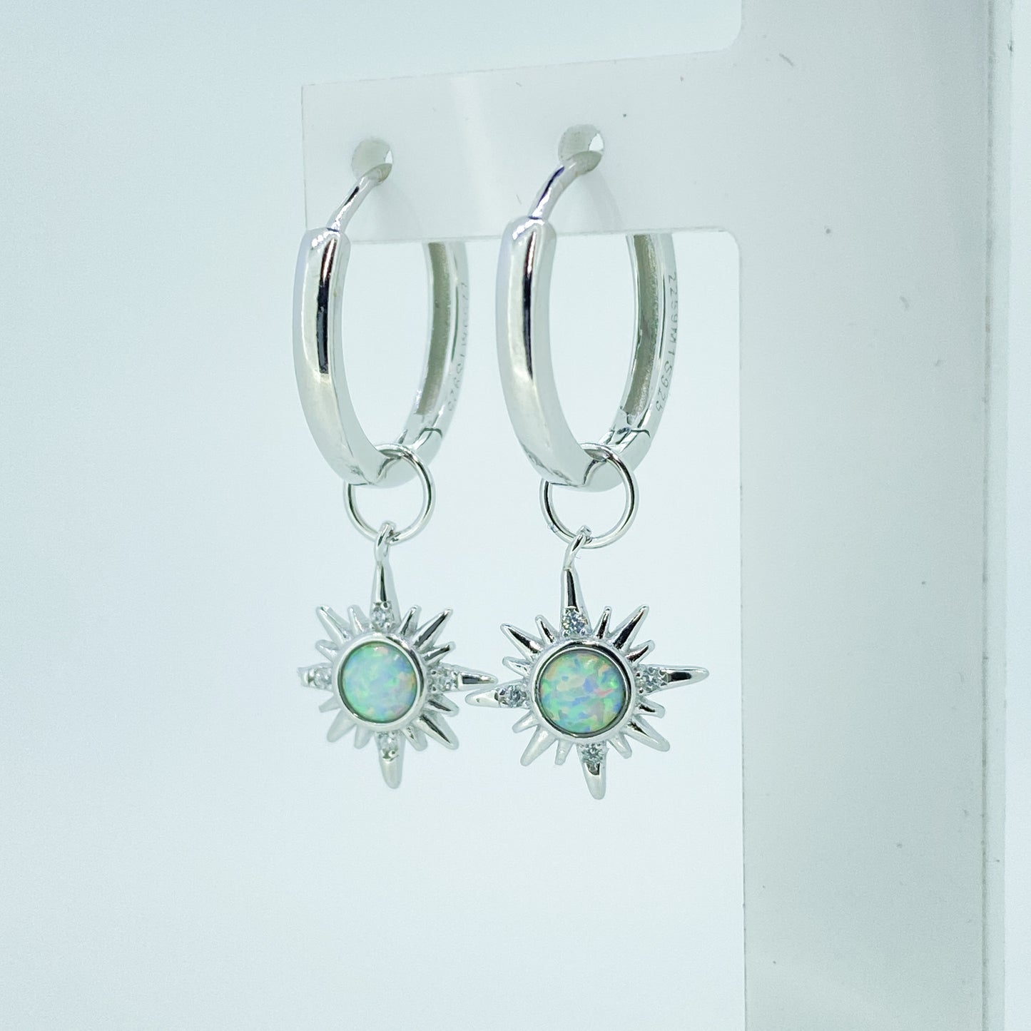 Silver Opalique Star Charm Hoop Earrings - John Ross Jewellers