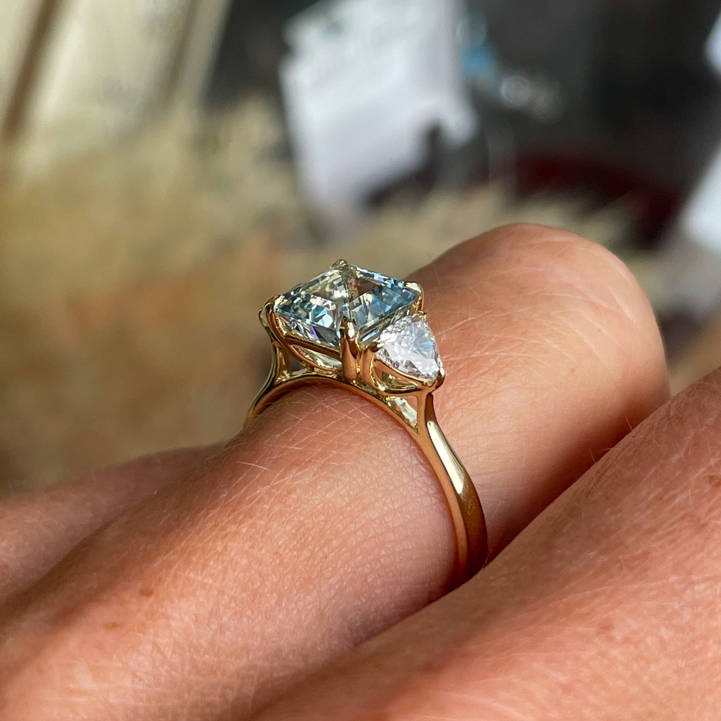 18ct Gold Aquamarine & Diamond Engagement Ring | 1.82ct + 0.63ct - John Ross Jewellers