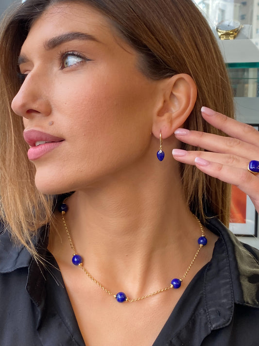 9ct Gold Lapis Lazuli & Diamond Drop Earrings - John Ross Jewellers