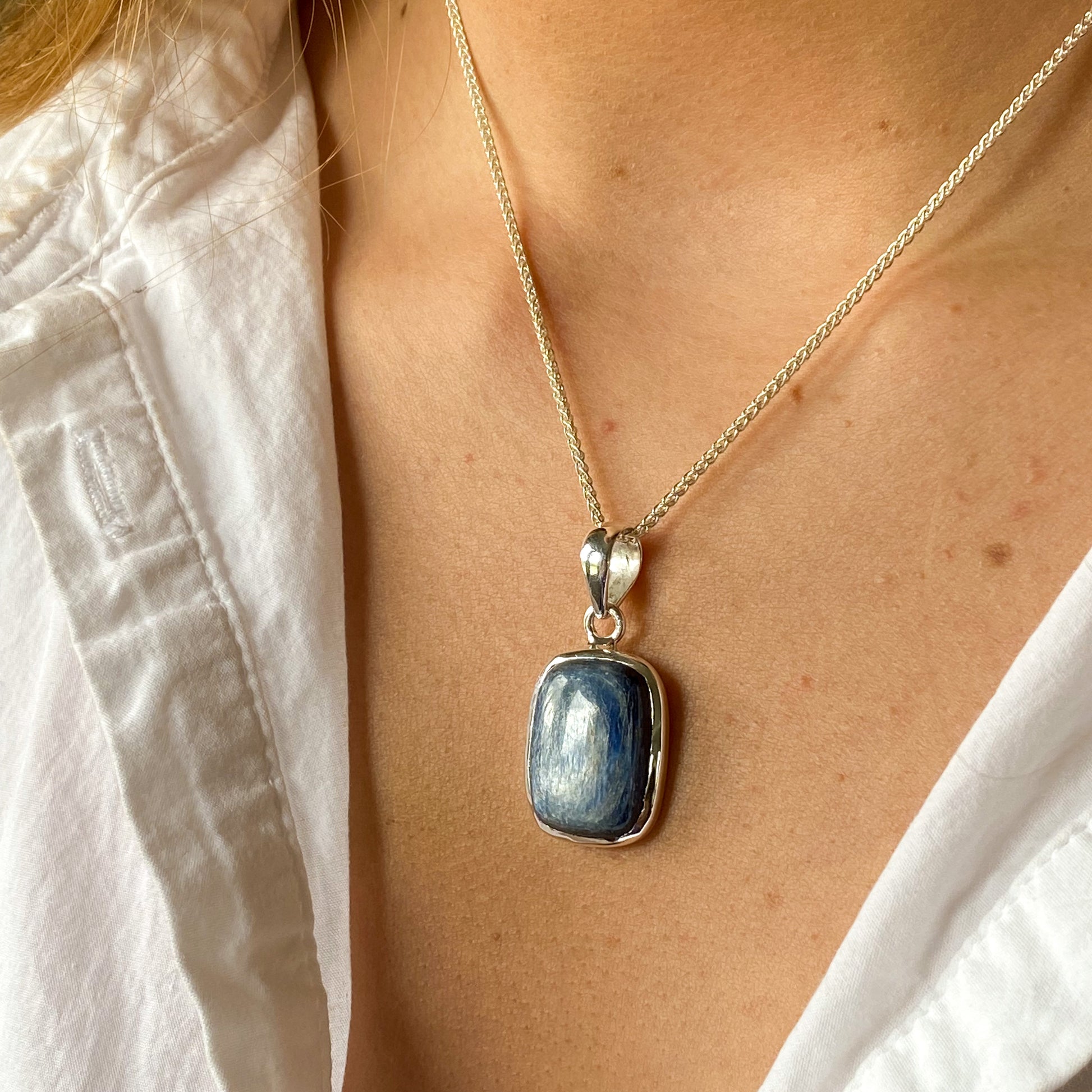 Silver Rectangular Kyanite Pendant Necklace - John Ross Jewellers