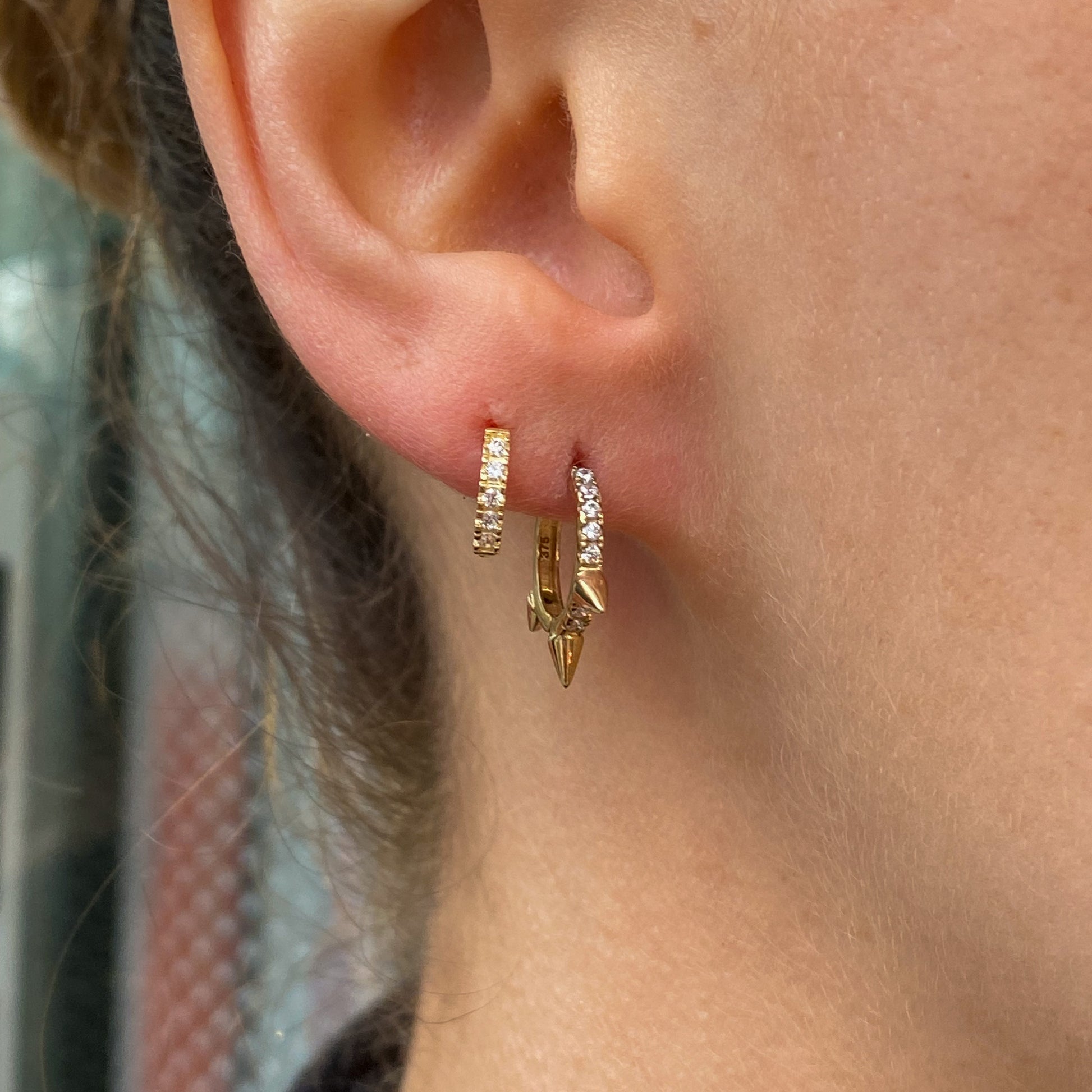 9ct Gold Spiked CZ Huggie Hoop Earrings - John Ross Jewellers