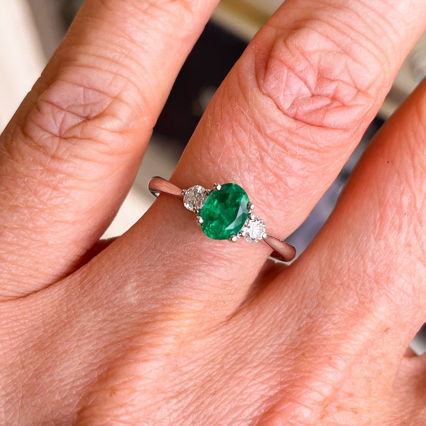 Platinum Emerald & Diamond Engagement Ring | 1.01ct + 0.25ct - John Ross Jewellers