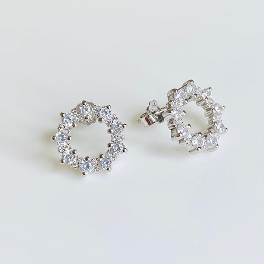 Silver CZ Large Open Circle Stud Earrings - John Ross Jewellers