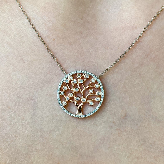 Silver & Rose Silver CZ Tree Of Life Necklace - John Ross Jewellers