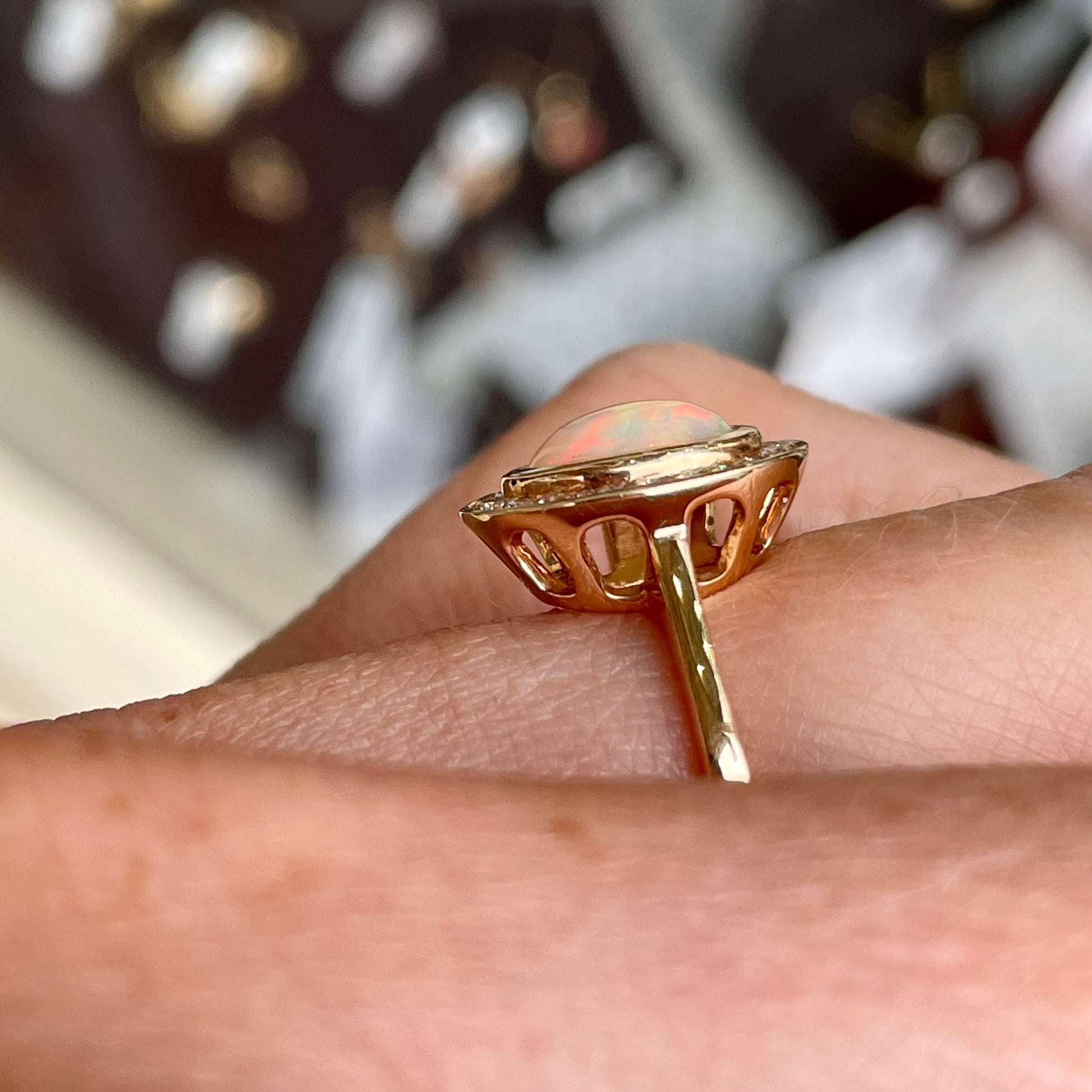 18ct Rose Gold Gem Opal & Diamond Ring - John Ross Jewellers