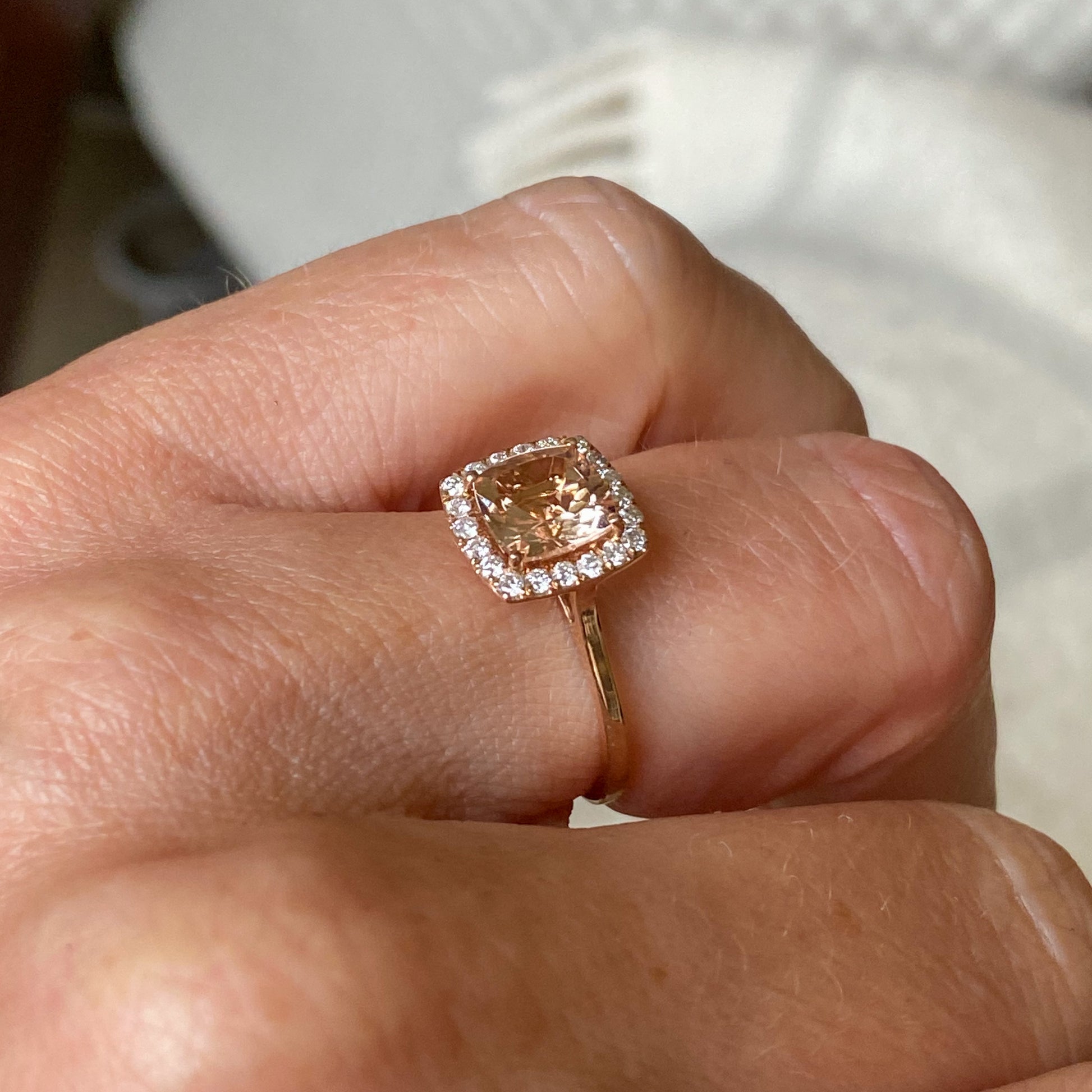 9ct Rose Gold Cushion Morganite & Diamond Ring | 1.46ct - John Ross Jewellers