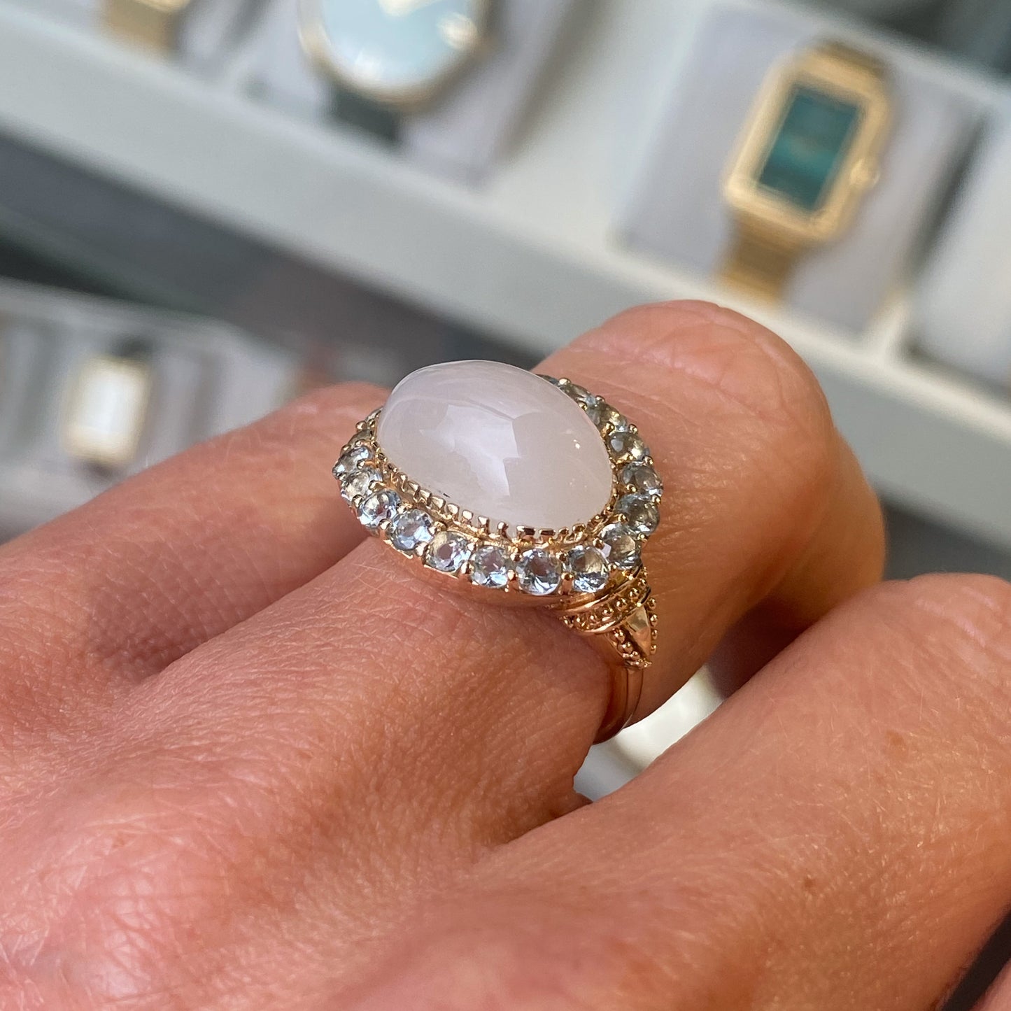 9ct Gold Moonstone & Aquamarine Ring - John Ross Jewellers