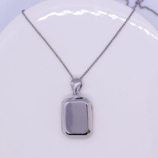 Silver Polished Rectangular Locket and Chain - John Ross Jewellers