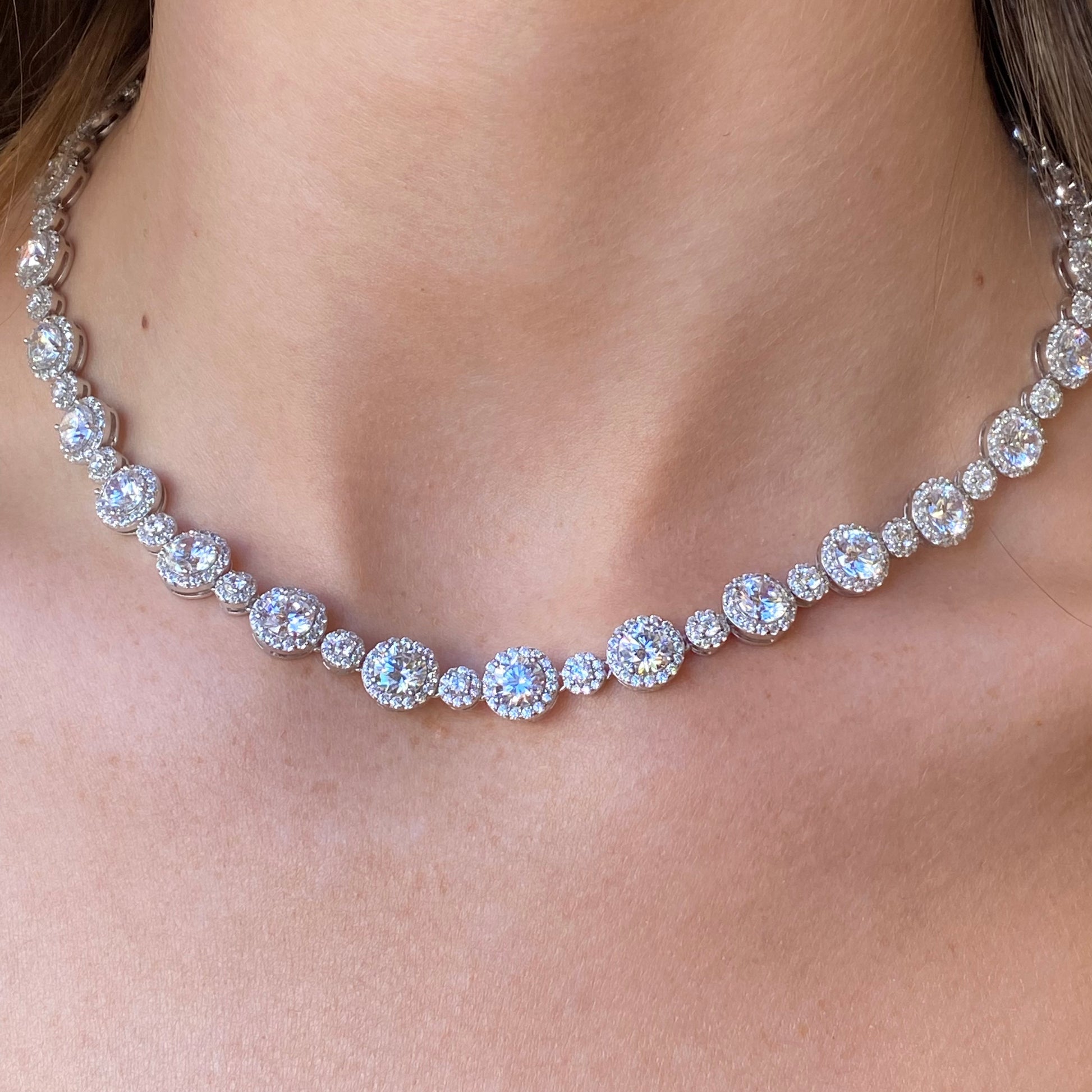 Silver CZ Halo Line Necklace - John Ross Jewellers