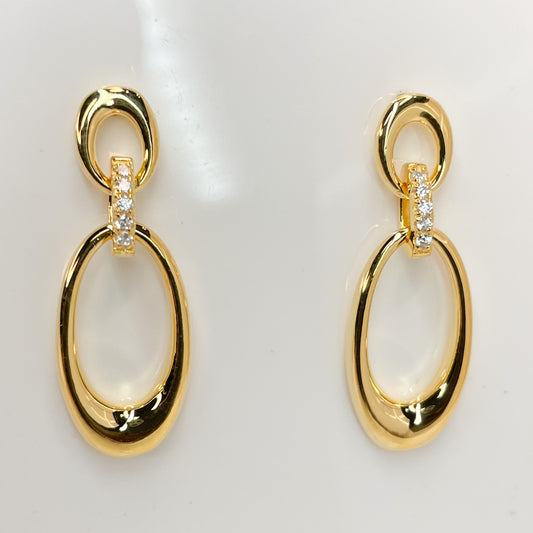 Sunshine Open Oval & CZ Long Drop Earrings - John Ross Jewellers