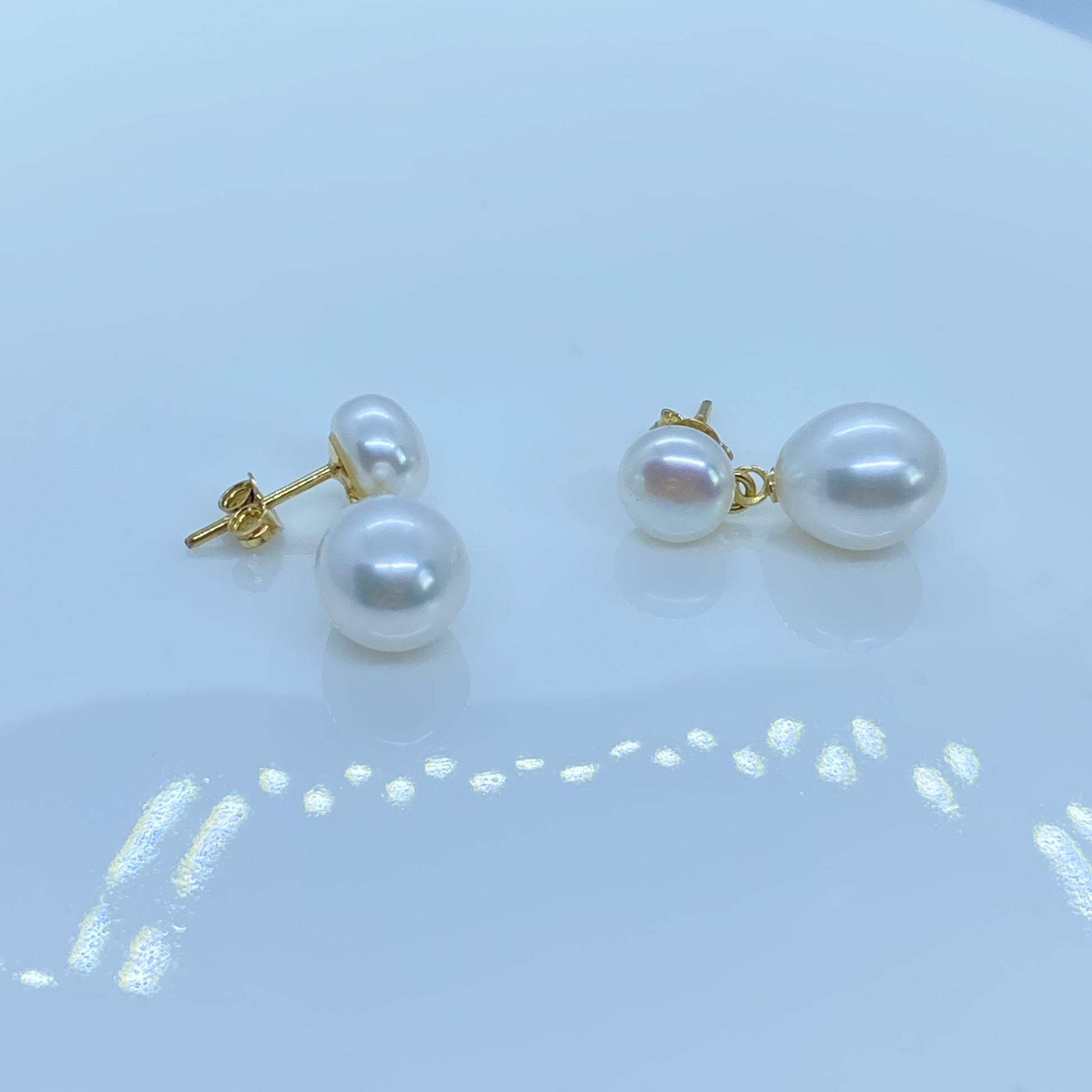 18ct Gold Double Pearl Drop Earrings - John Ross Jewellers