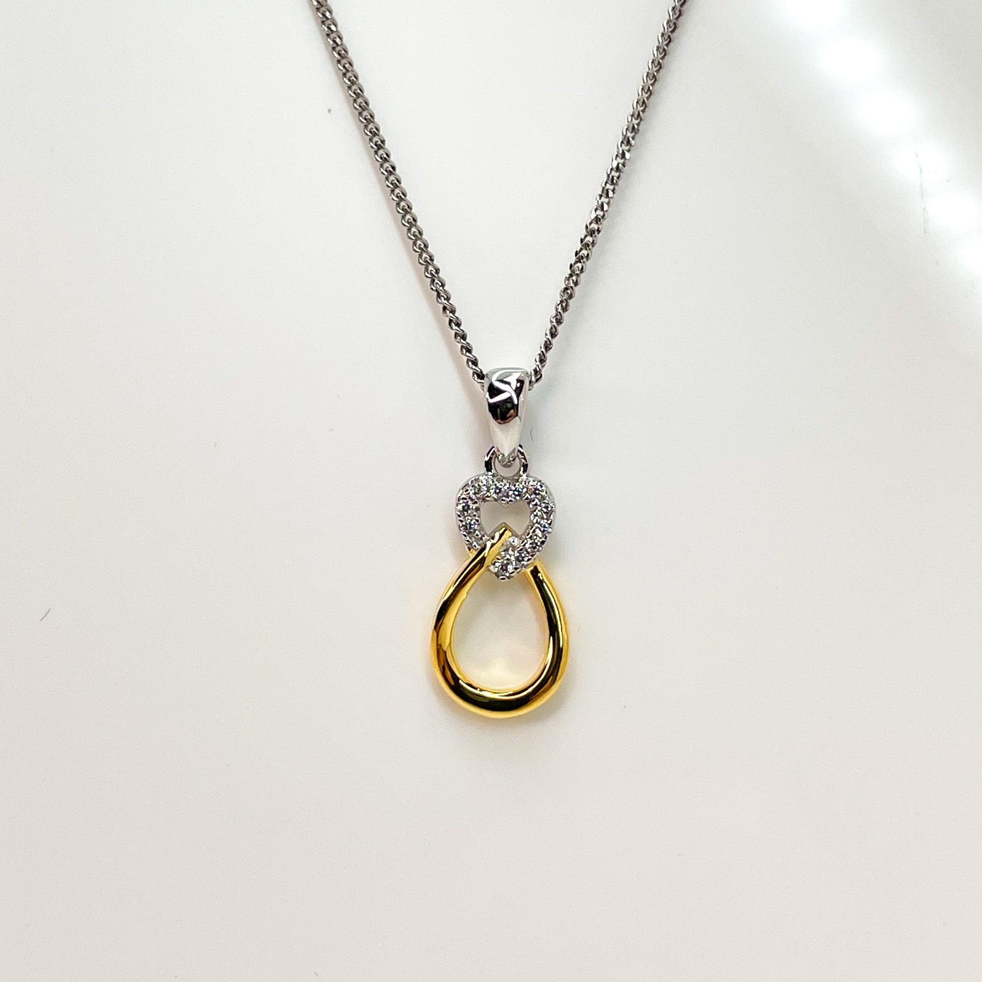 Silver CZ Heart & Open Pear Pendant Necklace | Yellow - John Ross Jewellers