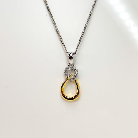 Silver CZ Heart & Open Pear Pendant Necklace | Yellow - John Ross Jewellers