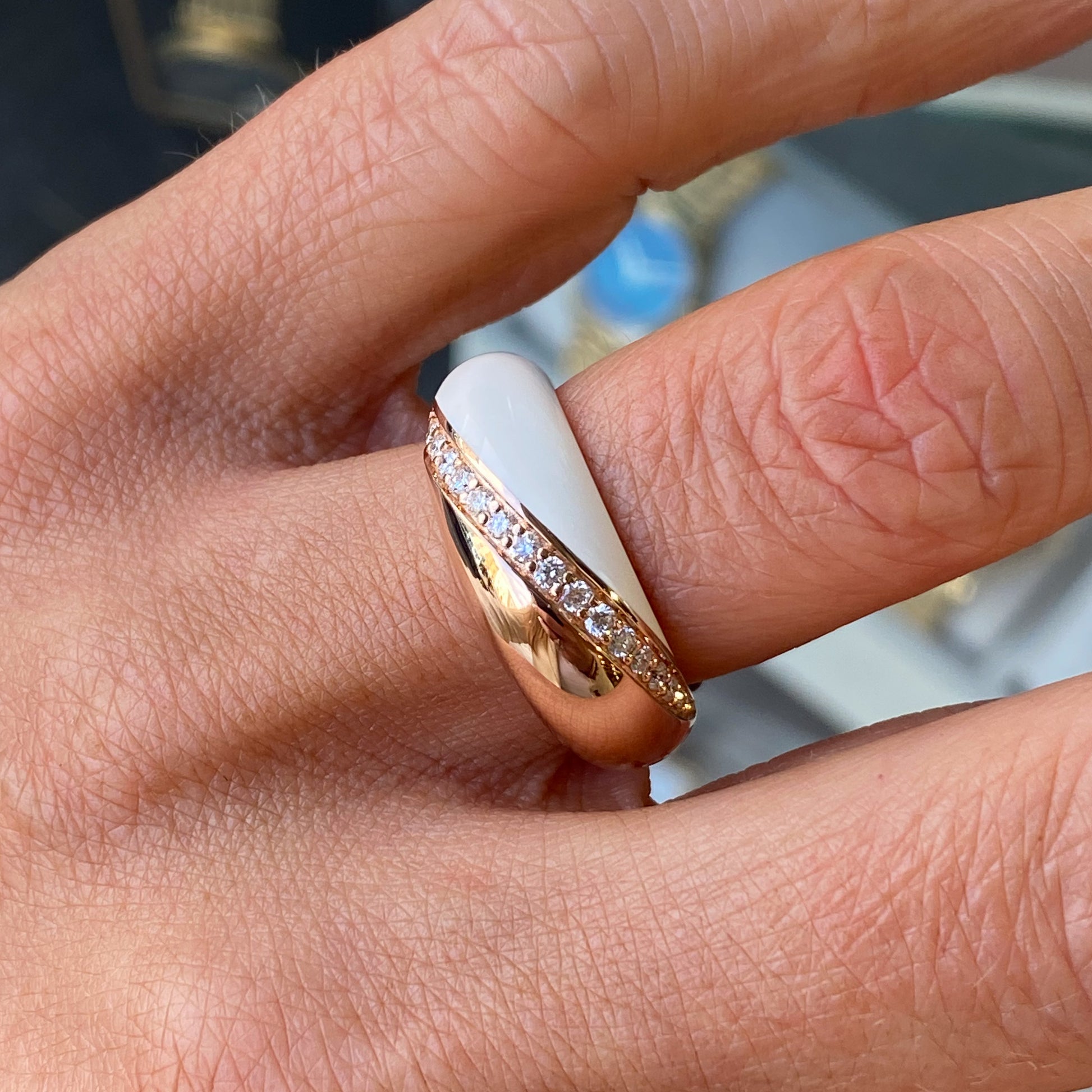 18ct Rose Gold Diamond & Enamel Ring - John Ross Jewellers