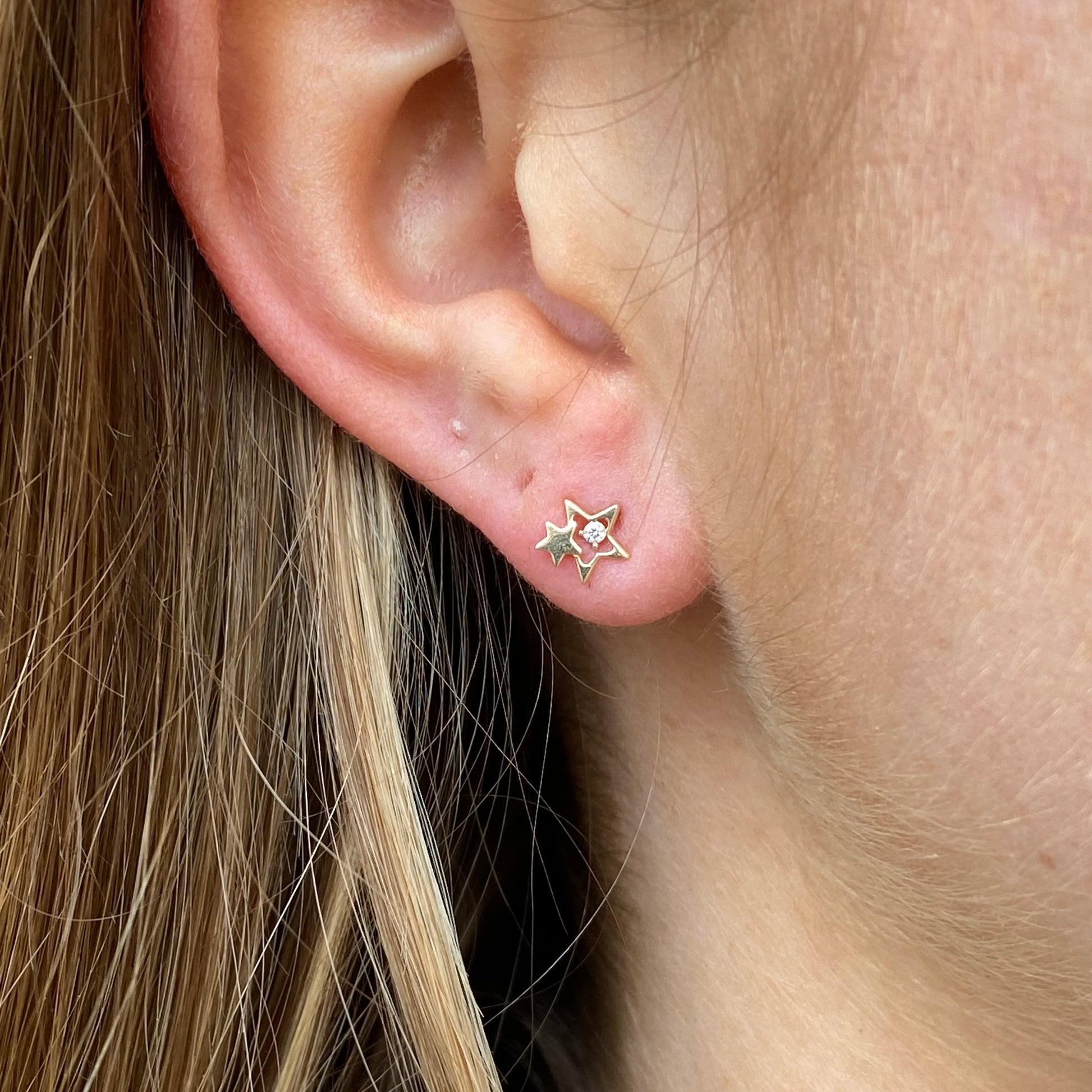Ear Candy 9ct Gold CZ Two Star Stud Earrings - John Ross Jewellers