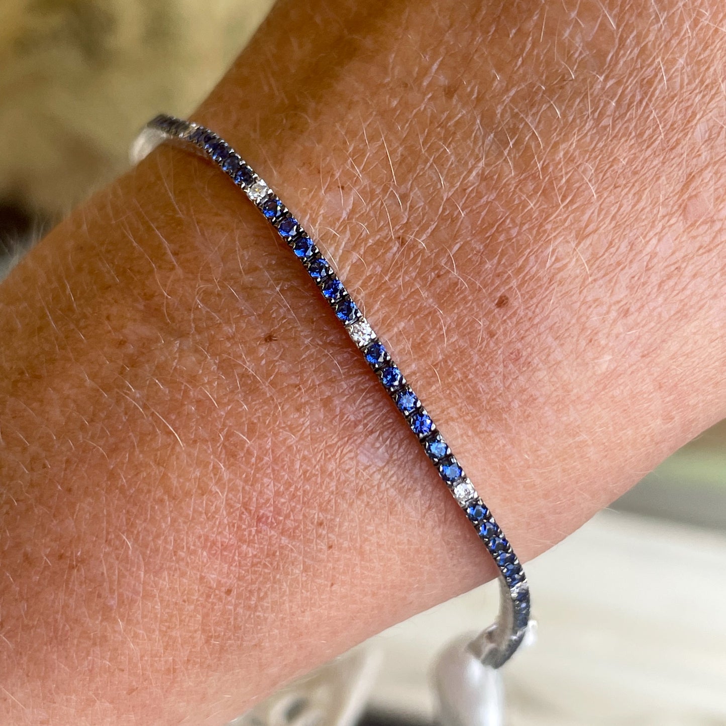 18ct White Gold Sapphire & Diamond Line Bracelet - John Ross Jewellers