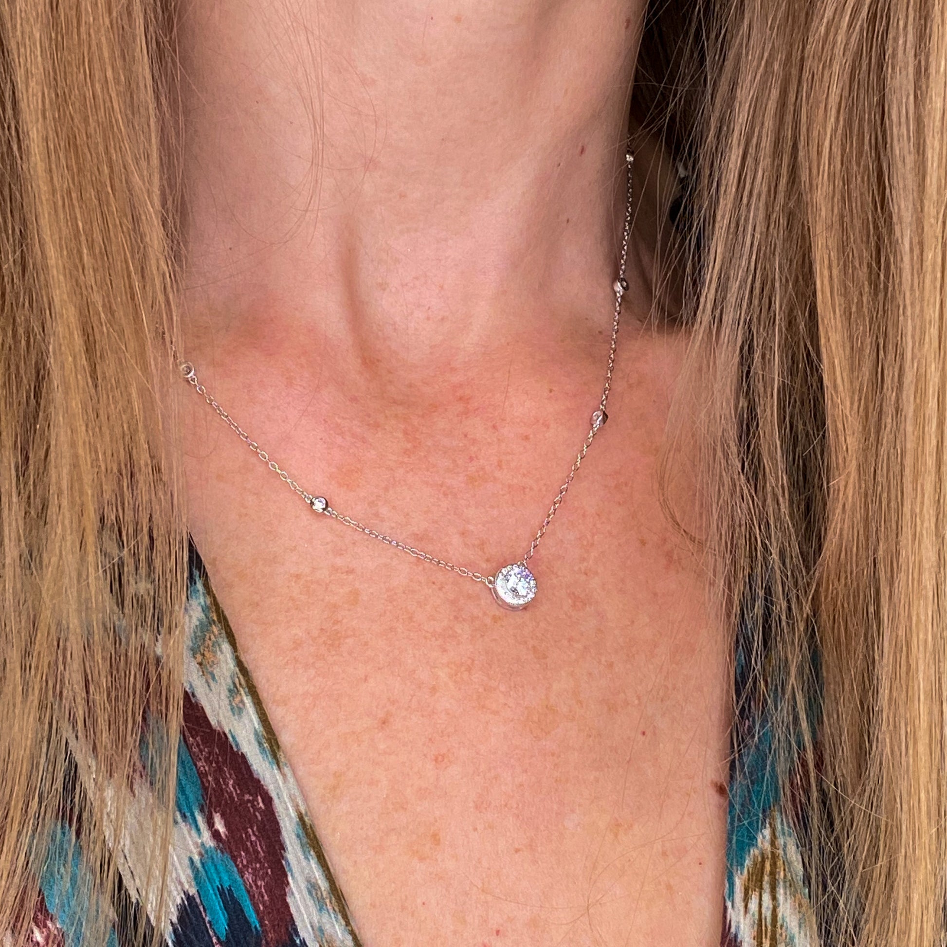 Silver CZ Halo Necklace With CZs - John Ross Jewellers