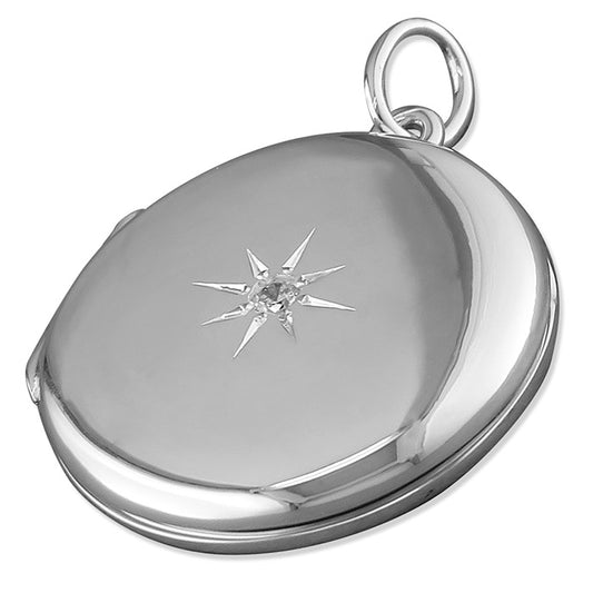 Silver CZ Locket and Chain - Medium - John Ross Jewellers