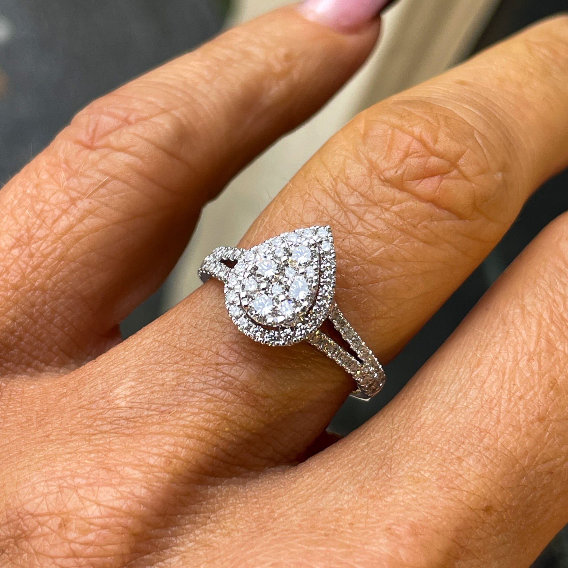 18ct White Gold Pear Cluster Engagement Ring | 0.82ct - John Ross Jewellers