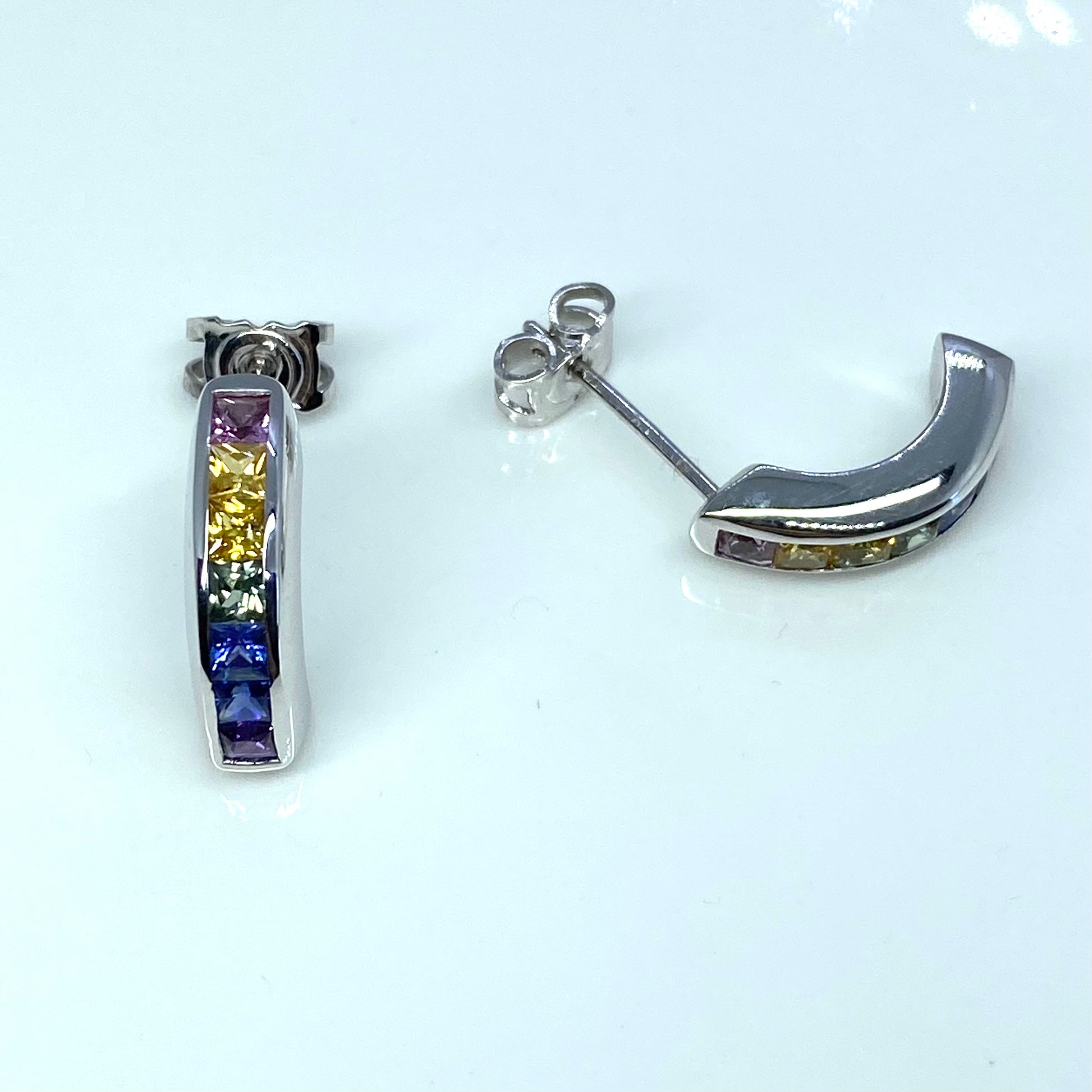 18ct White Gold Rainbow Sapphire Earrings - John Ross Jewellers