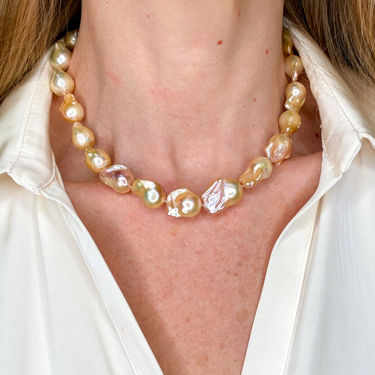 Baroque Cultured Freshwater Pearl Necklace | Apricot - John Ross Jewellers