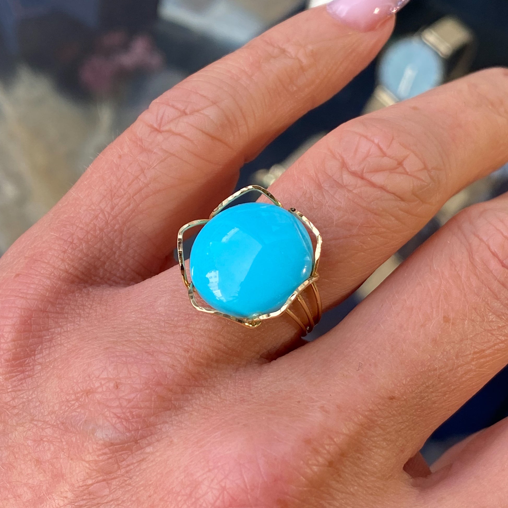 18ct Gold Turquoise Scintilla Ring | Round - John Ross Jewellers