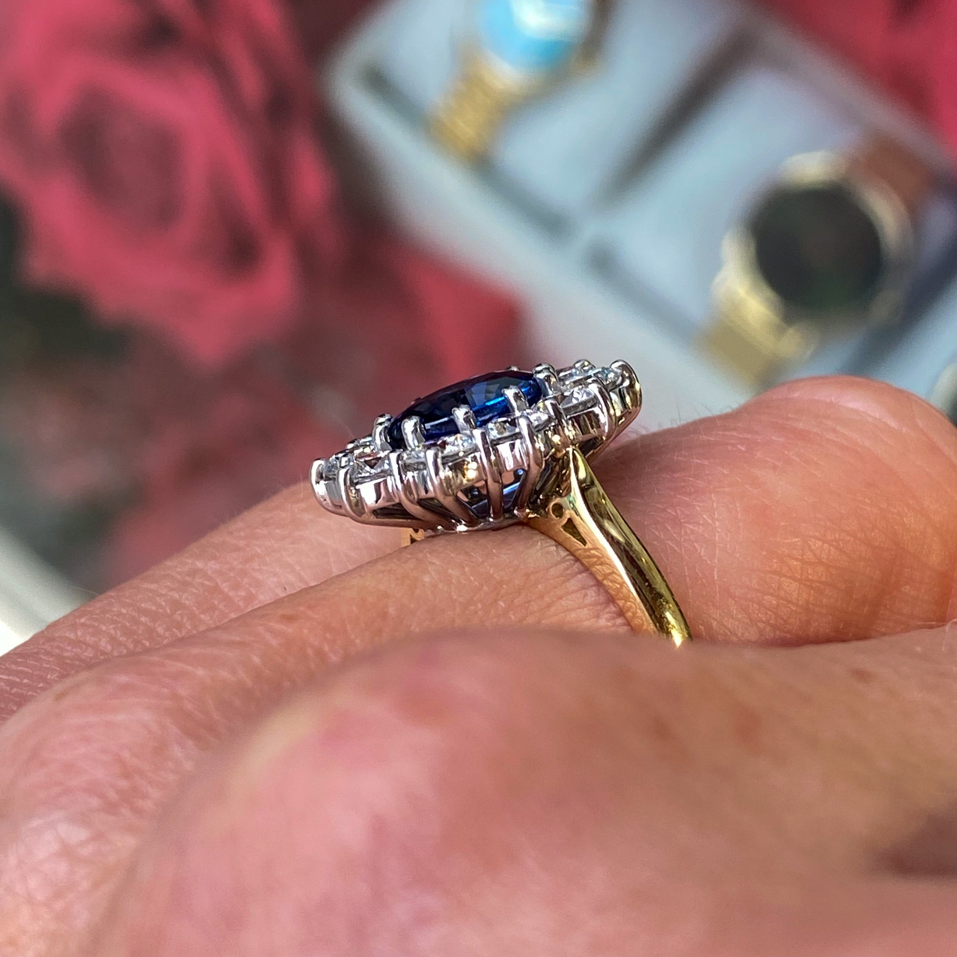 18ct Gold Sapphire & Diamond Diana Cluster Ring - John Ross Jewellers