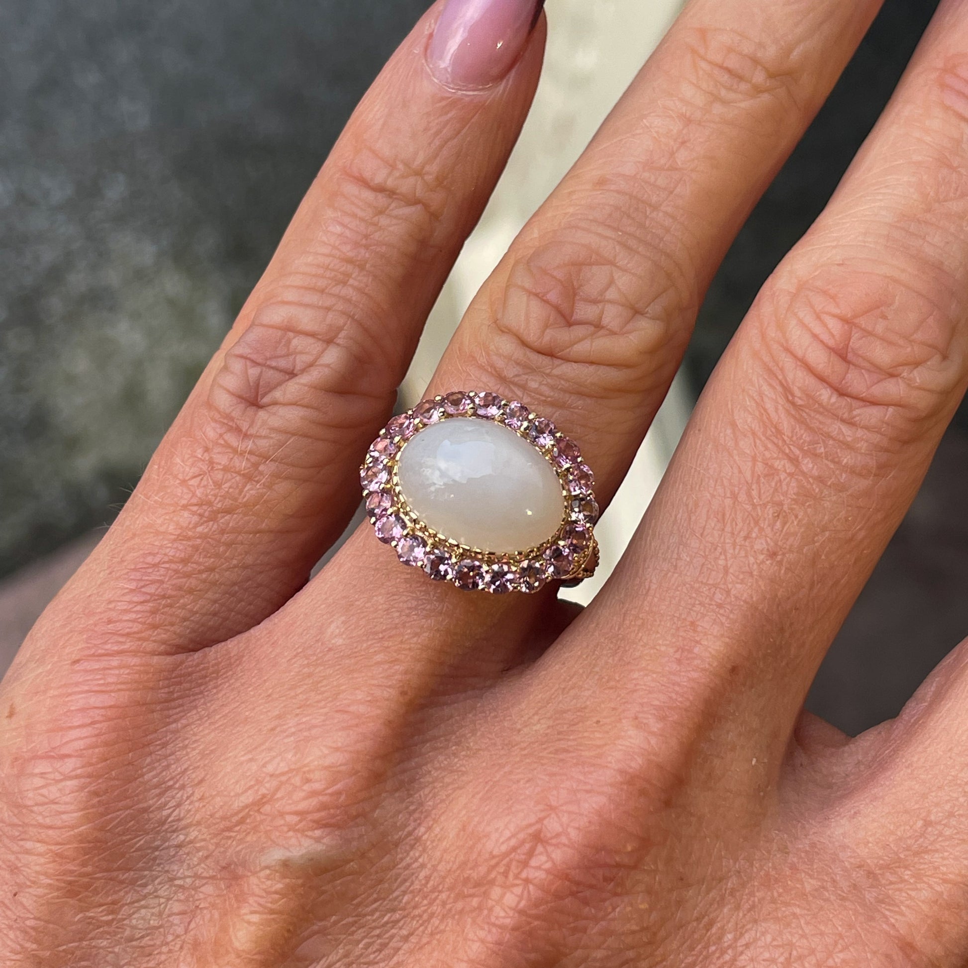 9ct Gold Moonstone & Pink Tourmaline Ring - John Ross Jewellers