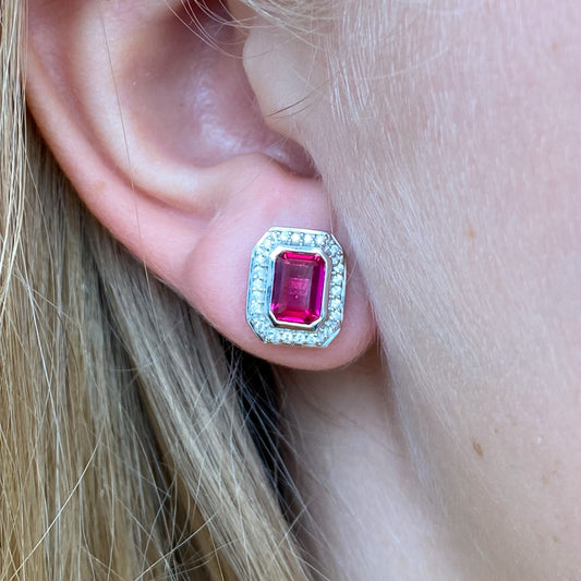 Silver CZ Deco Stud Earrings | Created Ruby - John Ross Jewellers