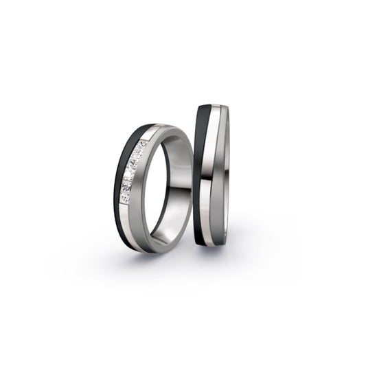 Black Zirconium, Titanium & 14ct White Gold Wedding Ring | 5mm - John Ross Jewellers