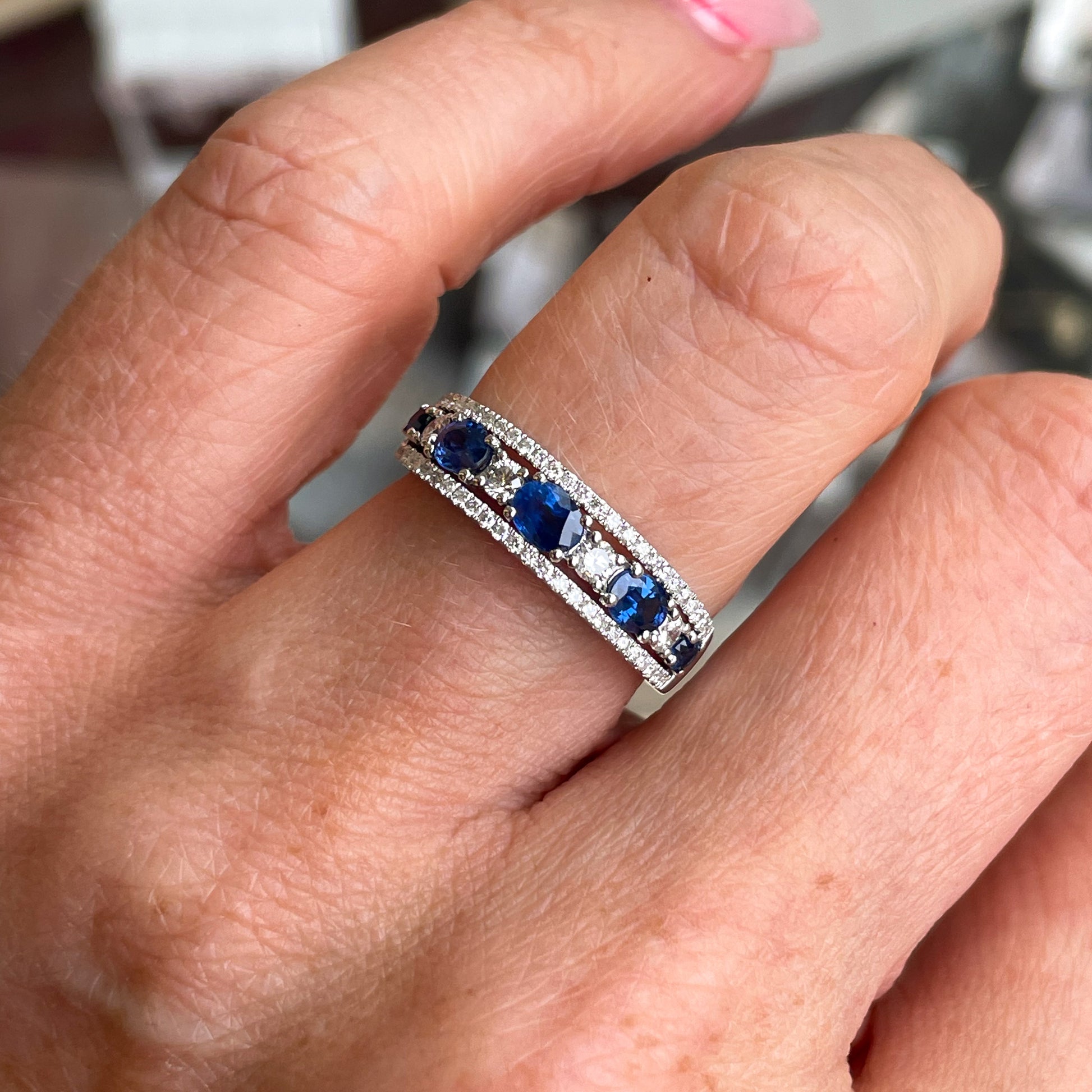 18ct White Gold Sapphire & Diamond Eternity Ring - John Ross Jewellers