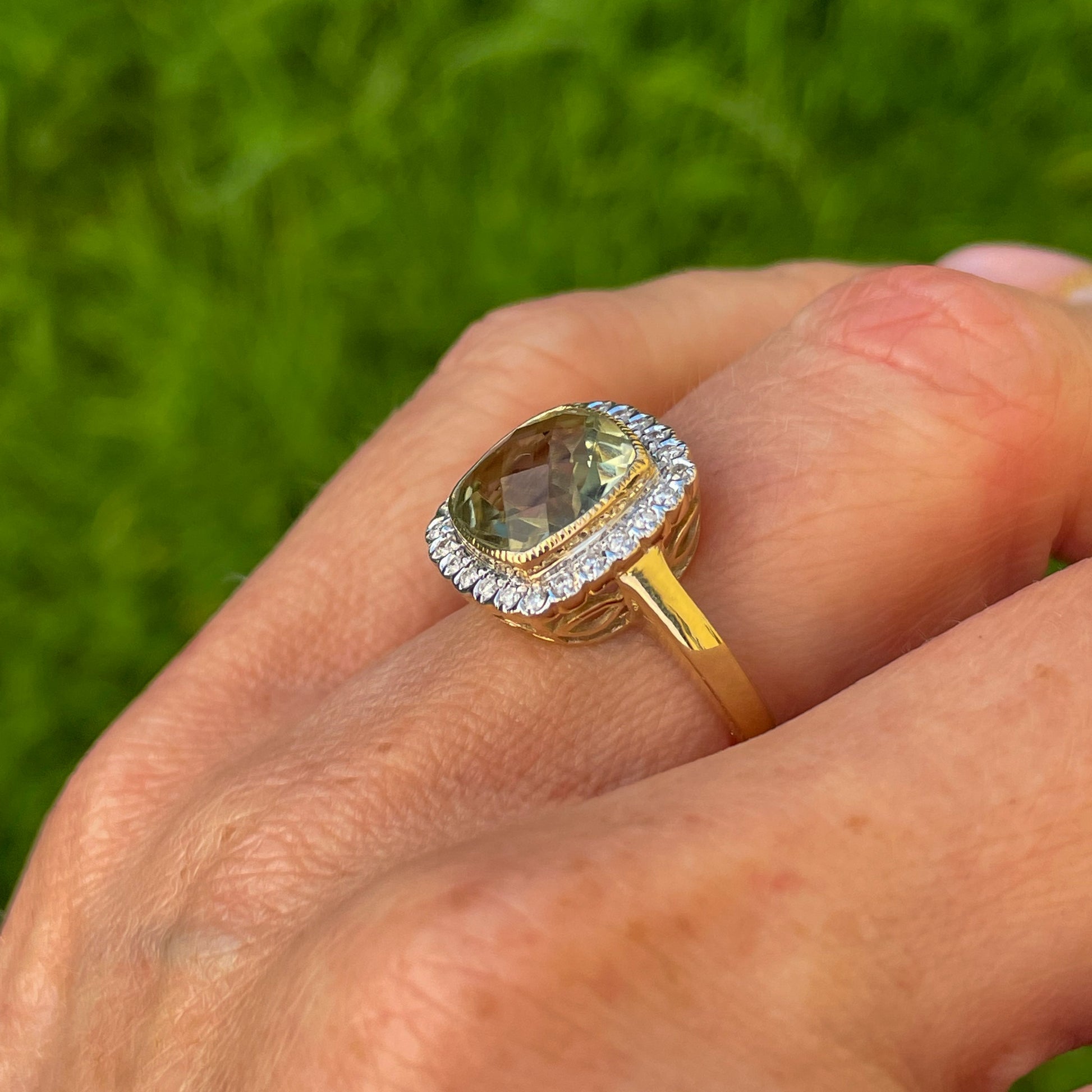 9ct Gold Green Amethyst & Diamond Ring - John Ross Jewellers