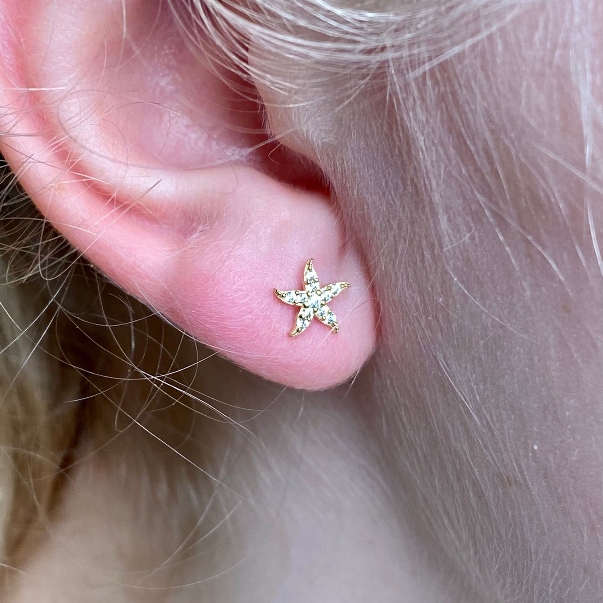 9ct Gold CZ Starfish Stud Earrings - John Ross Jewellers