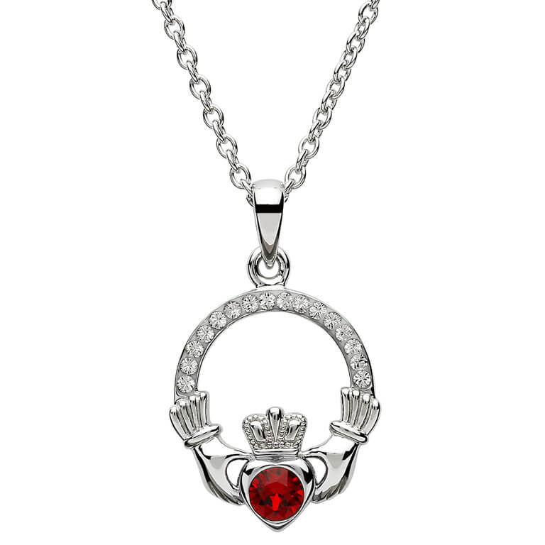 Silver Birthstone Claddagh Necklace - John Ross Jewellers