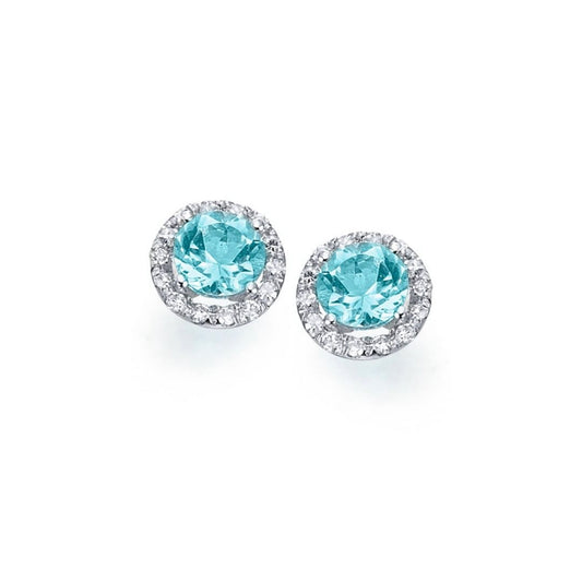 18ct White Gold Ocean Blue Topaz & Diamond Stud Earrings - John Ross Jewellers
