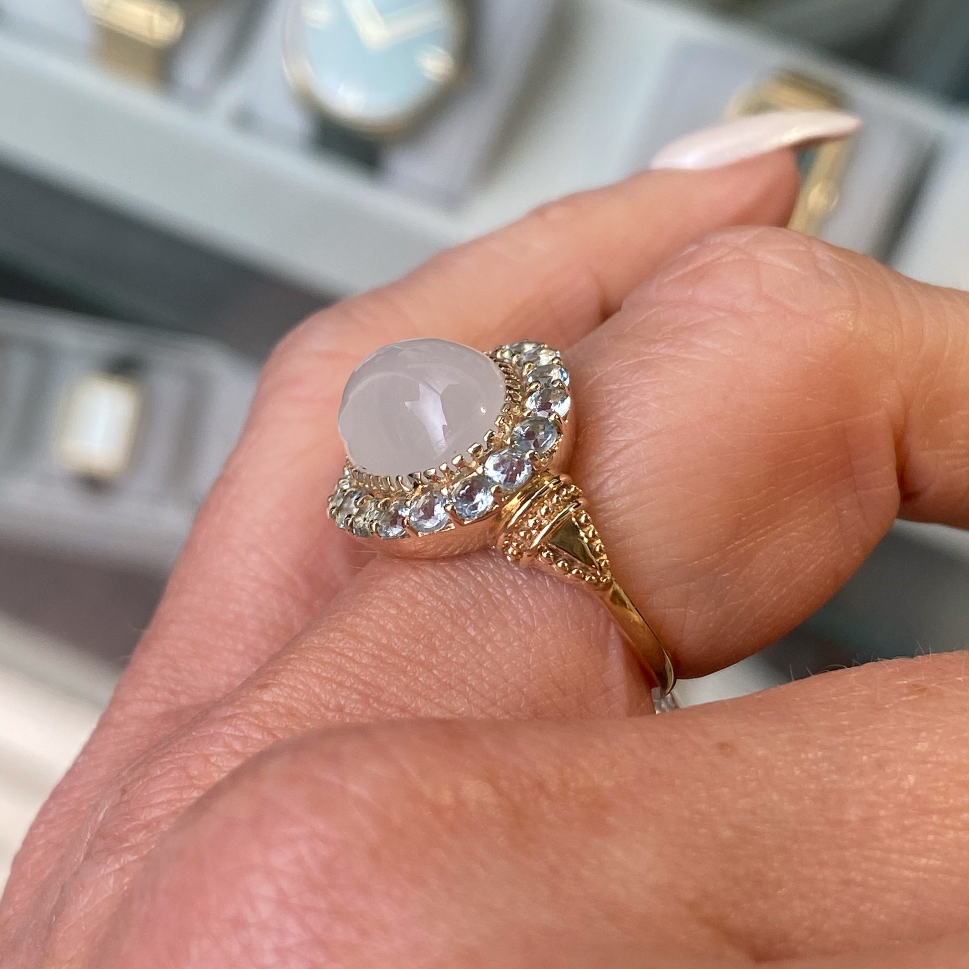 9ct Gold Moonstone & Aquamarine Ring - John Ross Jewellers