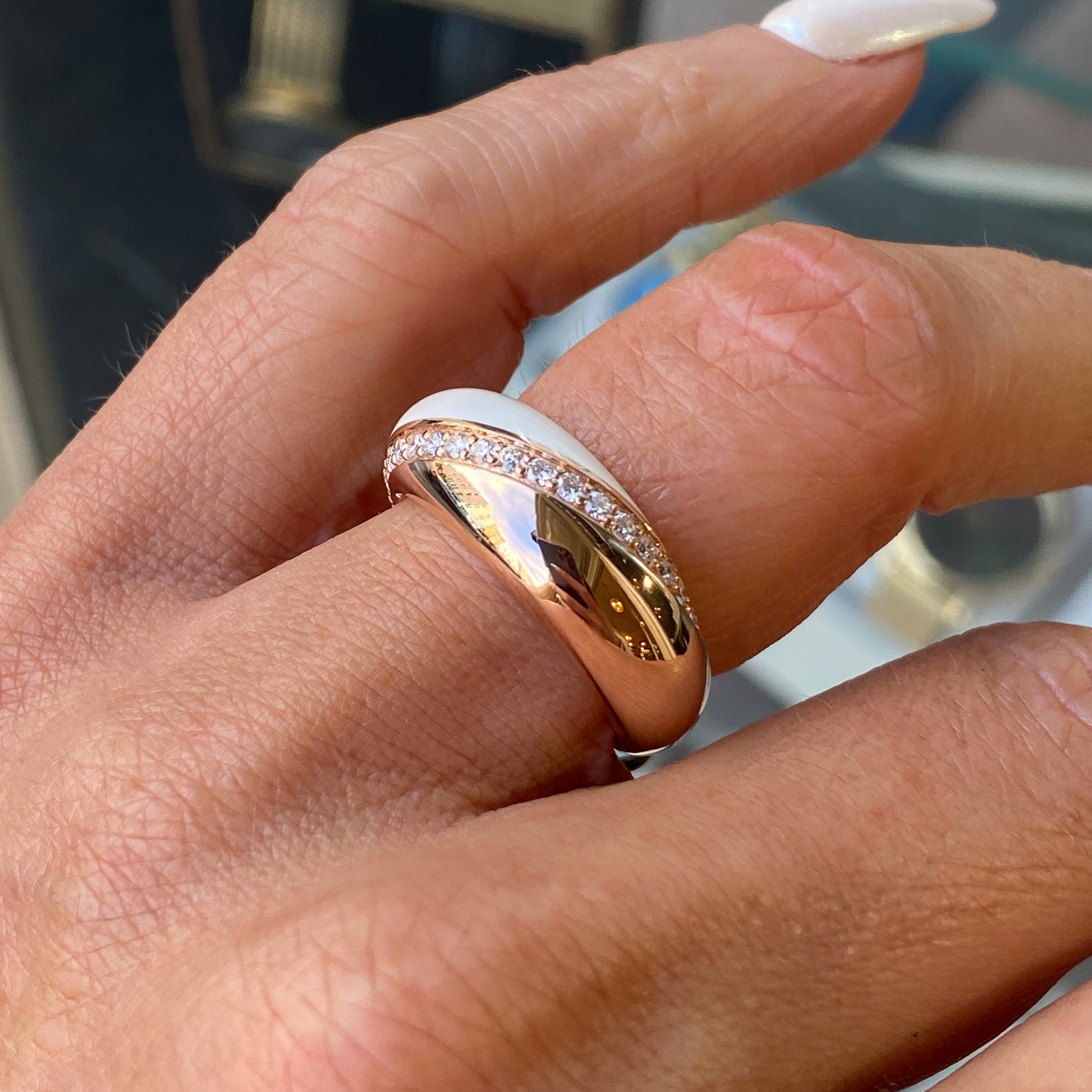 18ct Rose Gold Diamond & Enamel Ring - John Ross Jewellers