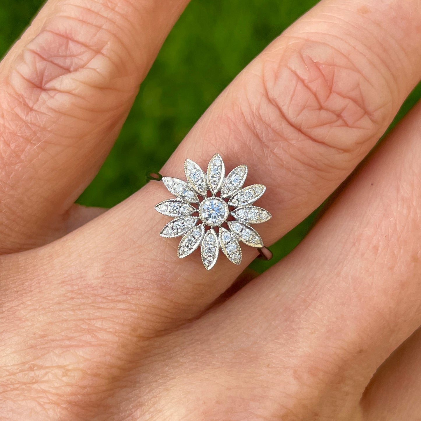 18ct White Gold Diamond Flower Ring - John Ross Jewellers