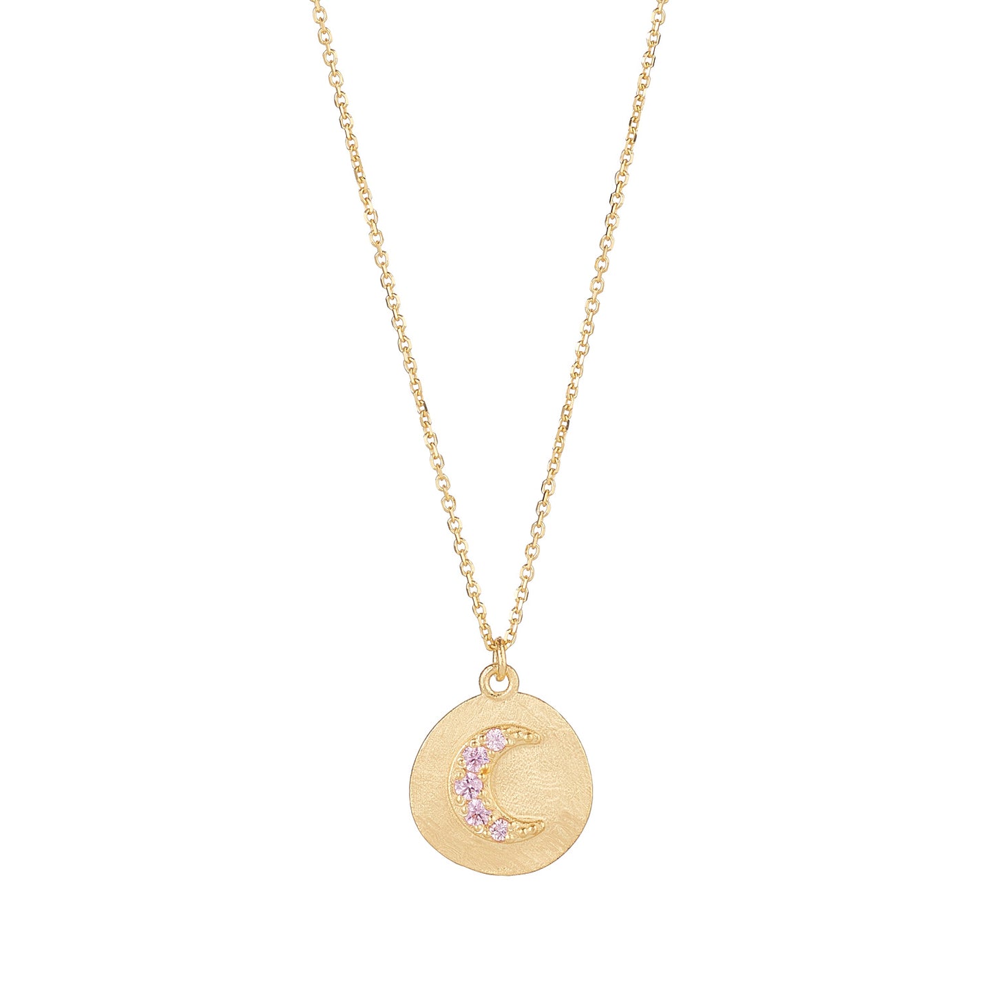 9ct Gold Textured CZ Moon Disc Necklace - John Ross Jewellers