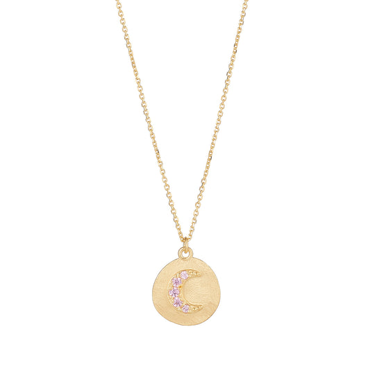 9ct Gold Textured CZ Moon Disc Necklace - John Ross Jewellers