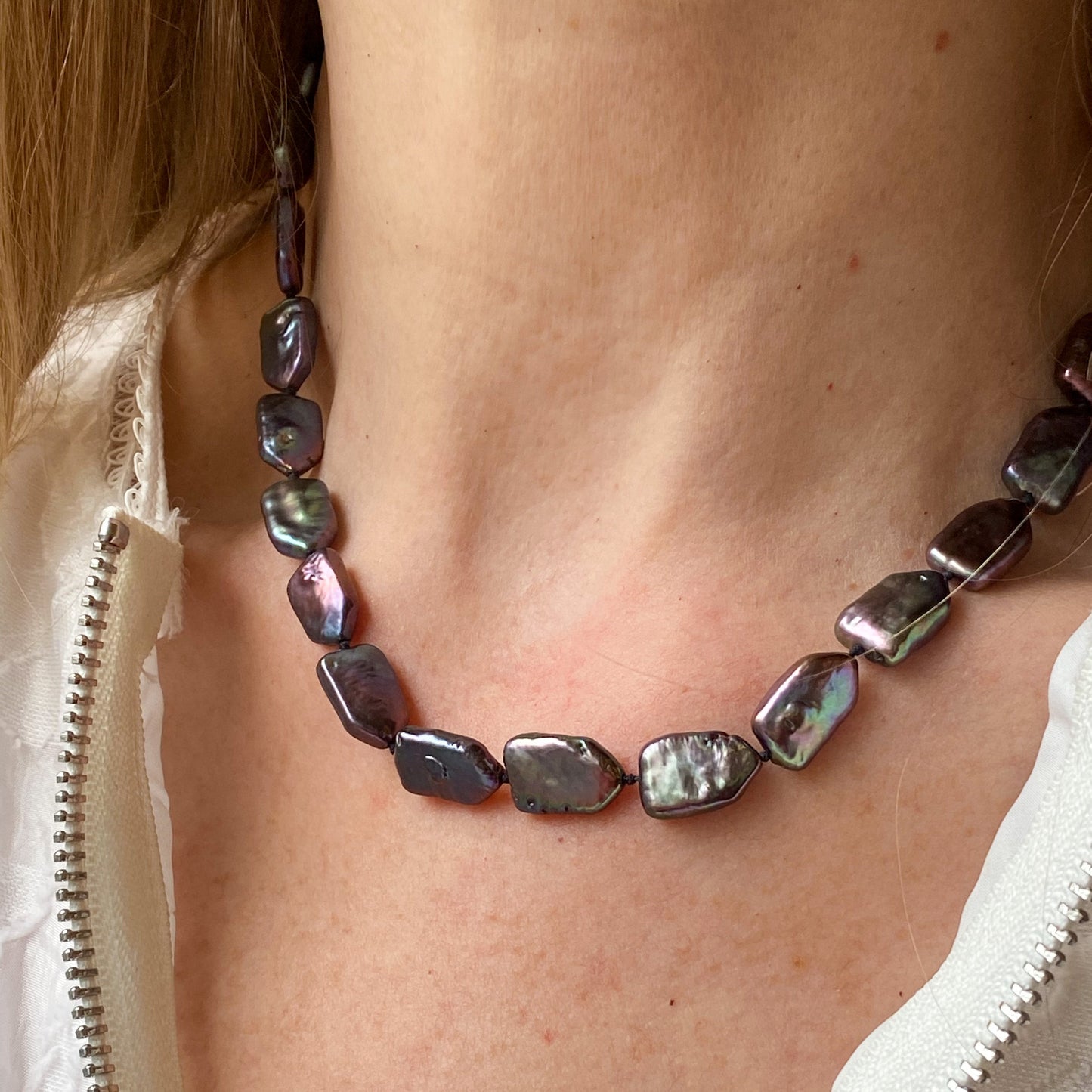 Silver Baroque Anthracite Freshwater Pearl Necklace - John Ross Jewellers